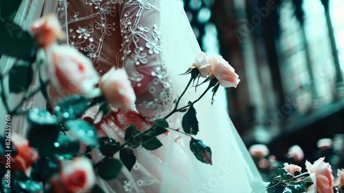  Bride's Wedding Dress with Close-Up Roses