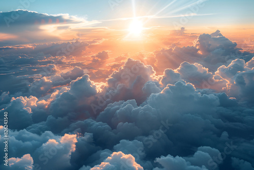 Majestic Sunrise with Fluffy Clouds Illuminating the Sky, Perfect for Inspirational Posters, Travel Blogs, and Nature Photography