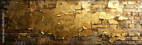 Textured Gold Paint Peeling Off a Brick Wall