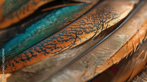 A close-up of a pheasant's feathers. The feathers are a beautiful mix of colors, including brown, black, and green.