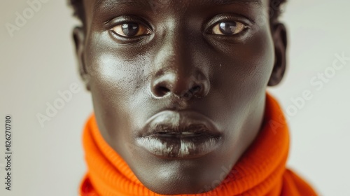 A South Sudanese man wearing an orange turtleneck portrait