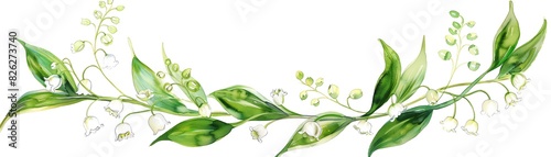 A beautiful watercolor painting of a lily of the valley garland