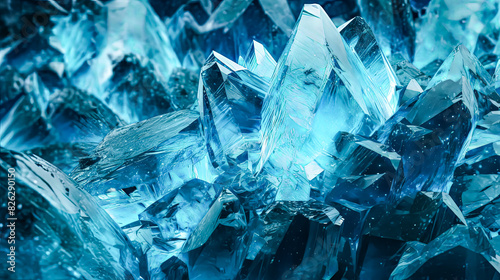 A blue crystal formation with many pieces.
