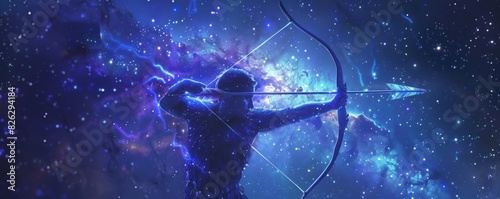 Sagittarius the archer depicted as a centaur shooting an arrow into the night sky