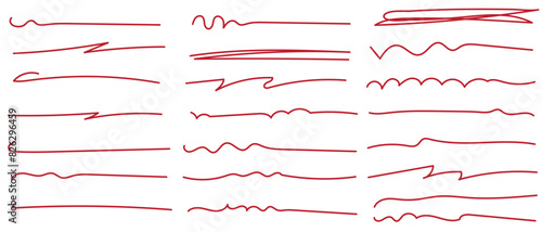 Red brush stroke underline. Marker pen highlight stroke. Vector swoosh brush underline set for accent, marker emphasis element. vector illustration. eps 10