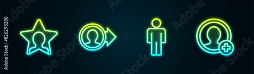 Set line Head hunting, Create account screen, User of man and . Glowing neon icon. Vector