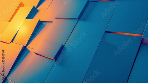 a background for a technologic photo wallpaper of a company, mostly in blue with a little touch of orange, modern, ultra realist, minimaliste, gradient