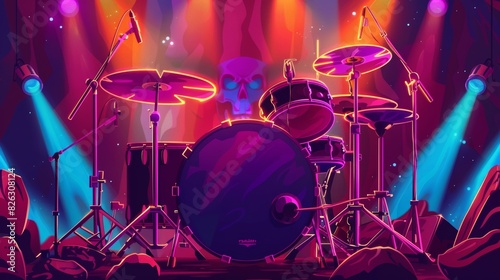 Drum Set Musical Instrument Modern Illustration of a Hard Rock Drum Set