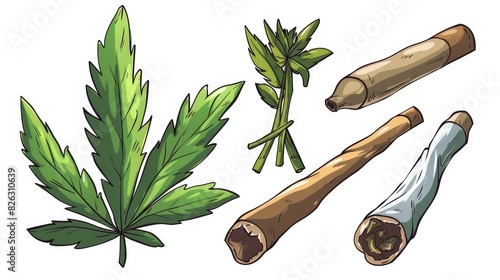 Marijuana Joints On Transparent Background. Modern Illustration.