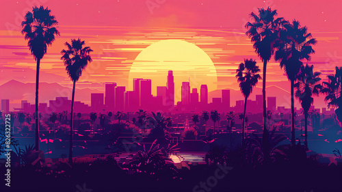 Palm Trees Frame Los Angeles Skyline