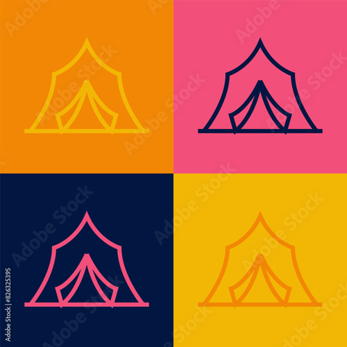 Pop art line Circus tent icon isolated on color background. Carnival camping tent. Amusement park. Vector
