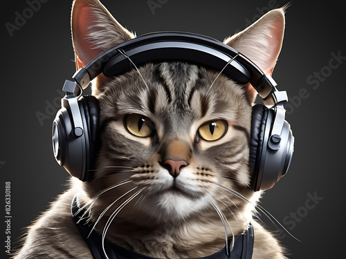 cat dj disc jockey wearing headphones, music, dance