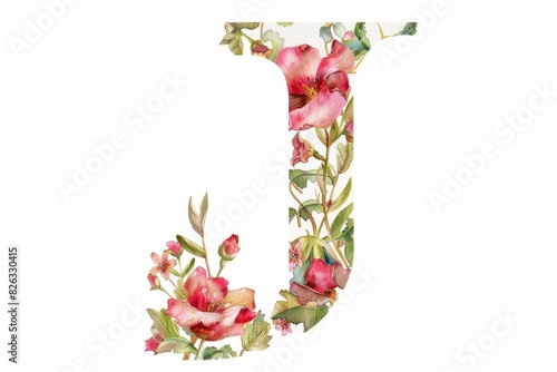 A beautifully decorated letter J with watercolor flowers. Ideal for various design projects
