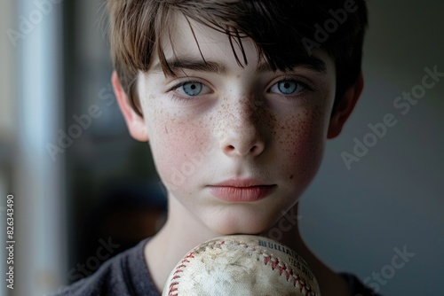 Young boy holding a baseball, suitable for sports or childhood themes