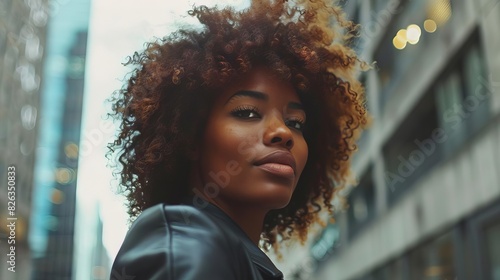 curly queen beautiful african american woman exudes confidence in city