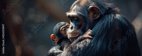 Chimpanzee Mother s Tender Embrace with Her Newborn in Wildlife Portrait