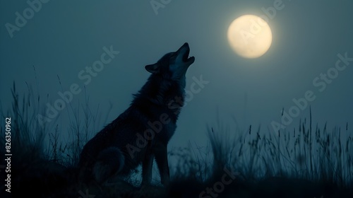 Lone Wolf Silhouetted Against the Mesmerizing Moonlit Sky Captivating Wildlife Portrait with Atmospheric Vibes