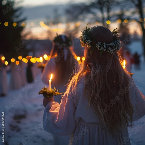 Enchanting Lucia Day Procession with Ethereal Candlelit Gowns in Serene Winter Landscape