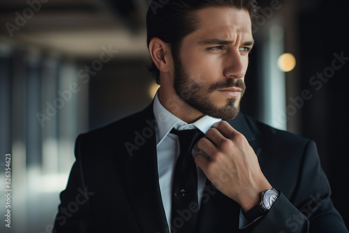 Generative AI illustration of young confident elegant man in suit