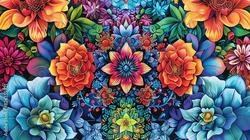 vibrant and colorful floral pattern with intricate details.
