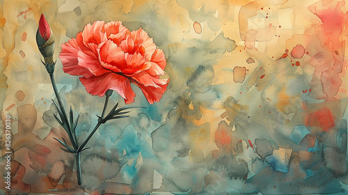 watercolor painting, with carnation flower portuguese revolution, with barely visible elements in van gogh style, --ar 16:9 --style raw --stylize 750 