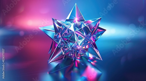 A three-dimensional geometric shape that looks like a six-pointed star with triangles on each point. The colors are bright and neo 