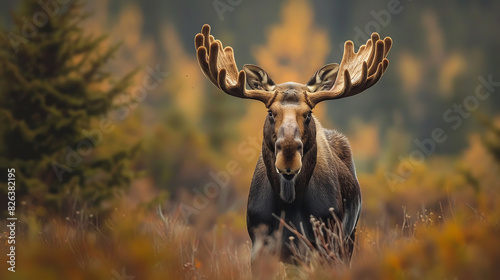 moose watching towards close, wildlife photography