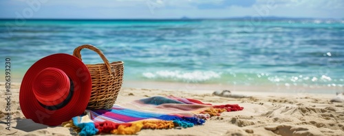 Tranquil beach relaxation scene with accessories