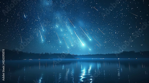 Sculpt a beach scene during a meteor shower, with shooting stars streaking across the night sky and reflecting off the