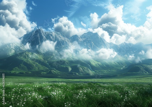 Green Mountains and White Daisy