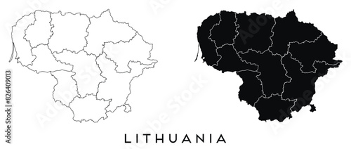 Lithuania map of city regions districts vector black on white