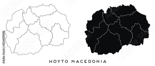 Hoyto Macedonia map of city regions districts vector black on white and outline