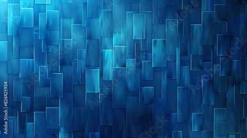 Blue 3D rendering of a geometric pattern. The tiles are arranged in a grid-like pattern and have a glossy, reflective surface.