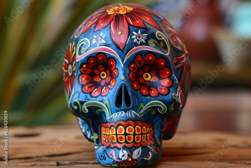 Colorful mexican calavera skull with intricate patterns for dia de los muertos