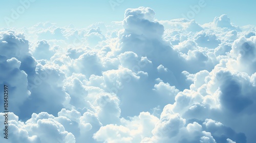 Amazing view of the clouds from above. The image shows a vast expanse of white clouds with a few shadows.