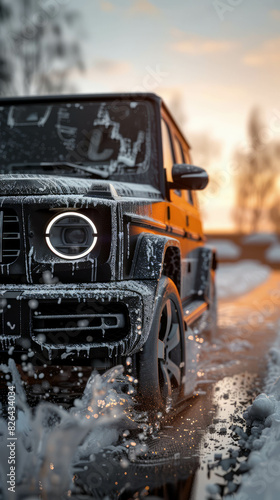 Immerse yourself in the dynamic beauty of the Mercedes G Wagon with realistic 4K images, showcasing its powerful presence and cutting-edge design, realized through AI generative technology.