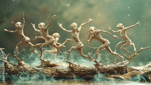 Contemporary D Clay Dance Scene Sloths in Dynamic Poses on Branches