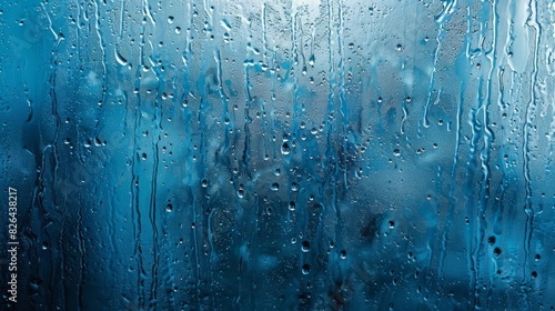 abstract background with rain droplets on window creating blue aqua texture romantic overlay for stormy weather