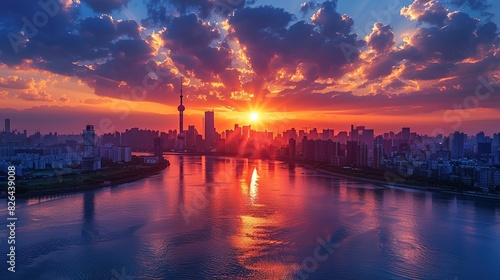 A city skyline with a sunset backdrop, symbolizing the close of financial markets and the end of a trading day.
