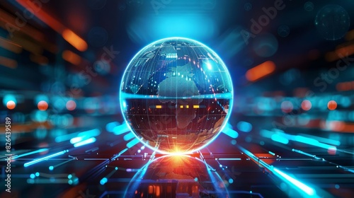 advanced cybersecurity shield hologram with reflective glass sphere futuristic digital protection concept illustration