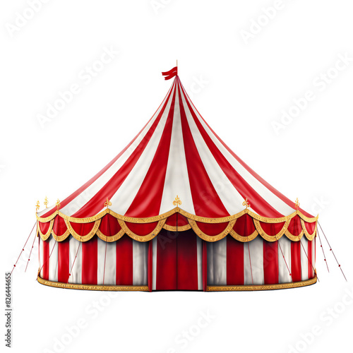 Classic red and white circus tent with golden accents transparent background