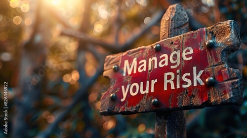 Manage Your Risk. A red sign with white text reading manage your risk on a plain background