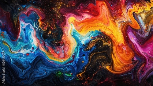 Abstract swirls of colorful paint contrasted against a rich black background, evoking artistic inspiration.