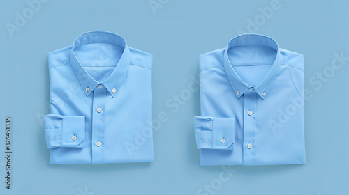 A folded blue long-sleeved dress shirt with a button-down collar. The shirt is neatly folded with the collar and cuffs visible.