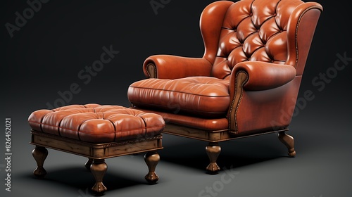 A traditional, comfortable armchair with a matching ottoman