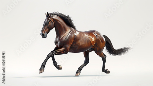 3D art of a trotting horse on a white background
