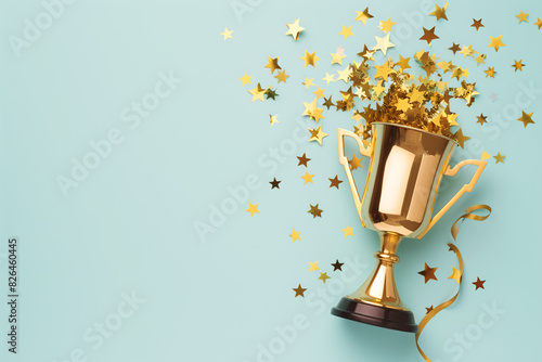 a trophy with stars and ribbon