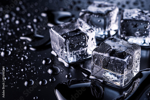 ice cubes of ice on a black surface