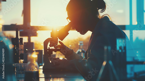 food safety inspector, laboratory environment, testing samples, meticulous analysis, close up, focus on, copy space, Double exposure silhouette with microscope
