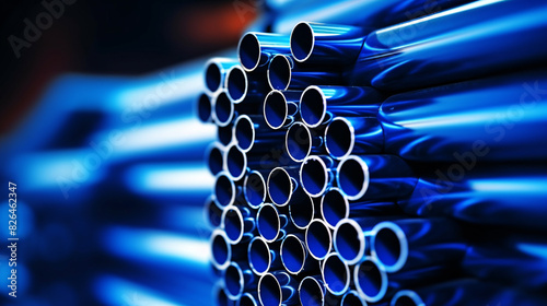 a group of blue pipes